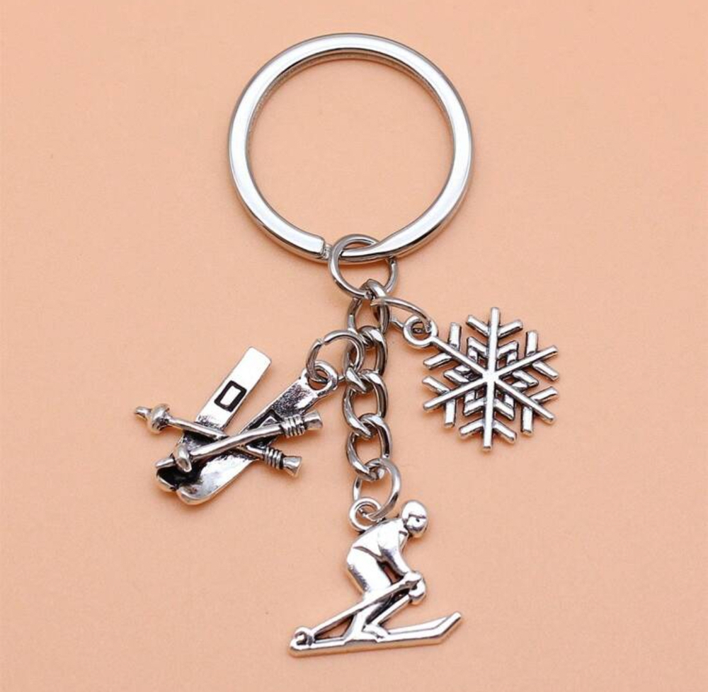 3/$25 Ski Skis Skiing Snow Snowflake Keychain NEW